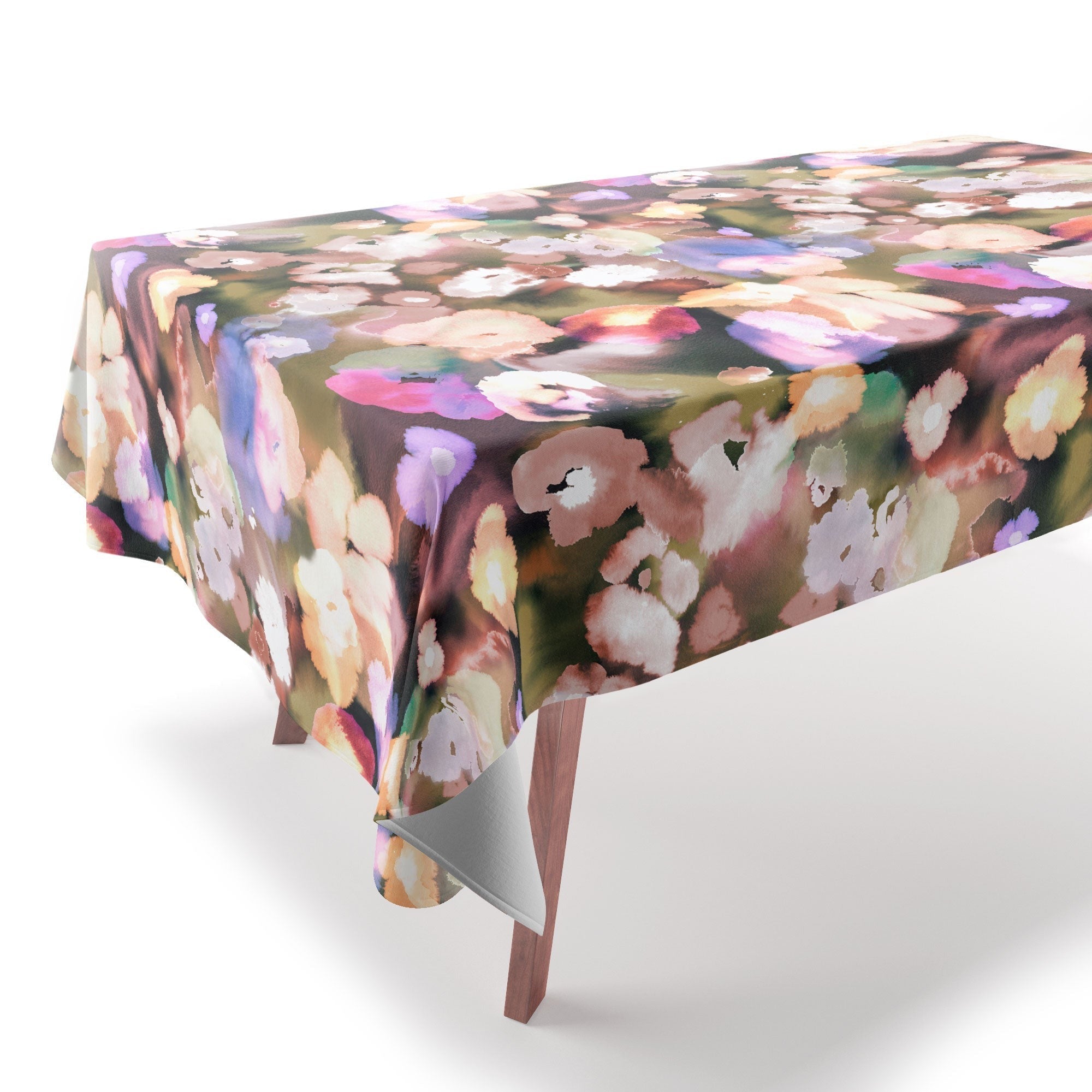Ninola Design Botanic Retreat Ombre Abstract Watercolor Flowers Pink gold Tablecloth