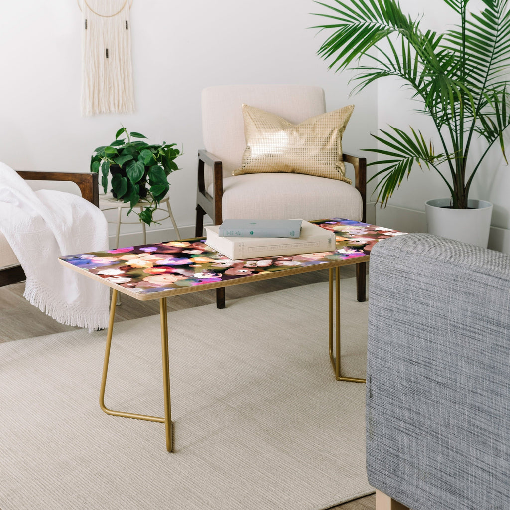 Ninola Design Botanic Retreat Ombre Abstract Watercolor Flowers Pink gold Coffee Table