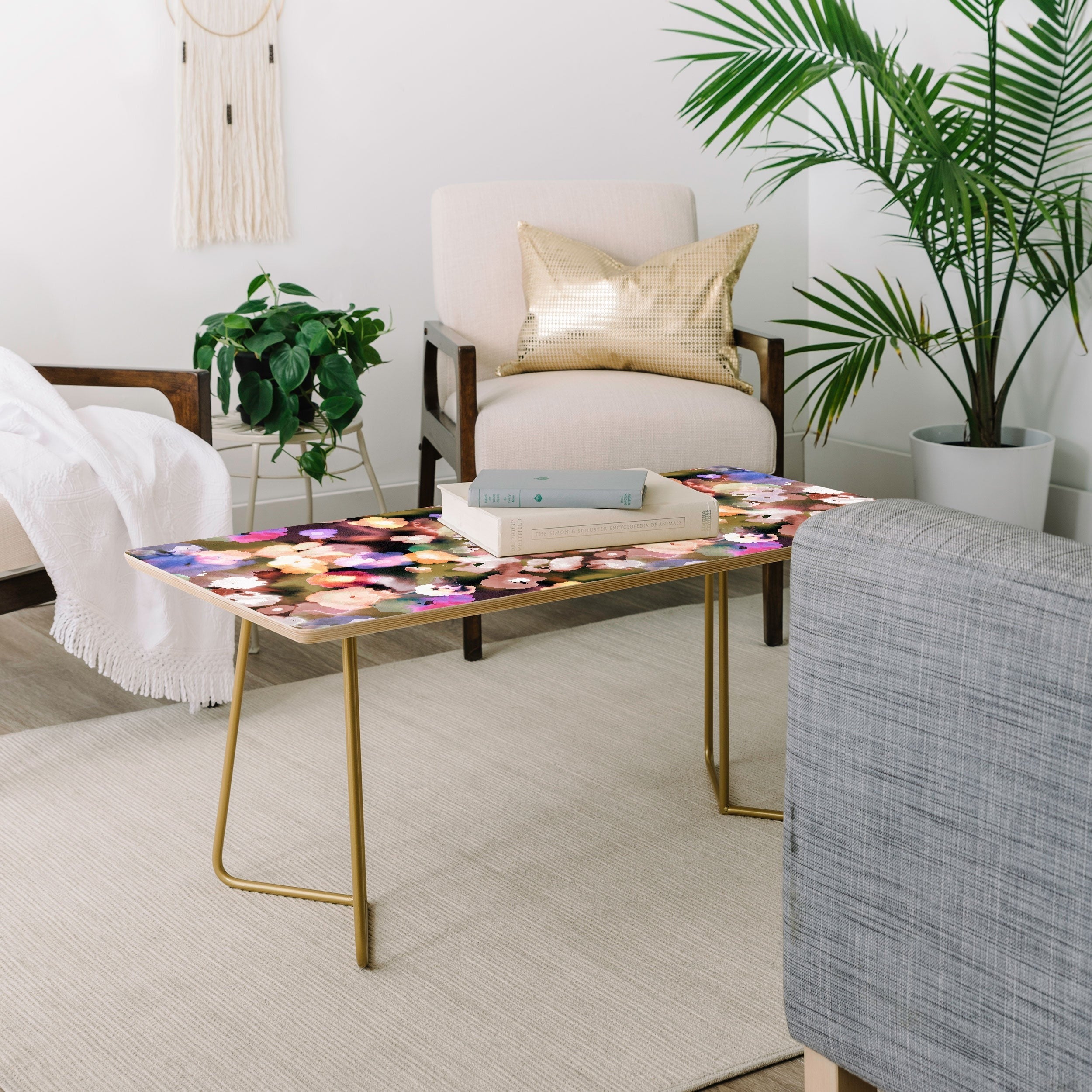 Ninola Design Botanic Retreat Ombre Abstract Watercolor Flowers Pink gold Coffee Table
