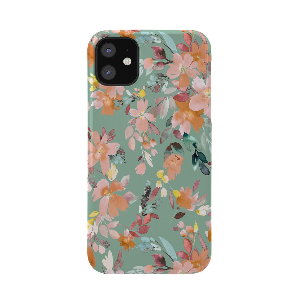 Ninola Design Botanic Retreat Floral Oleander Whimsical Teal Green Phone Case