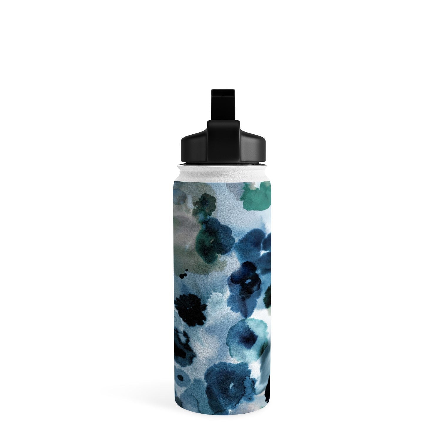 Ninola Design Botanic Retreat Ombre Abstract Watercolor Flowers Blue Navy Water Bottle