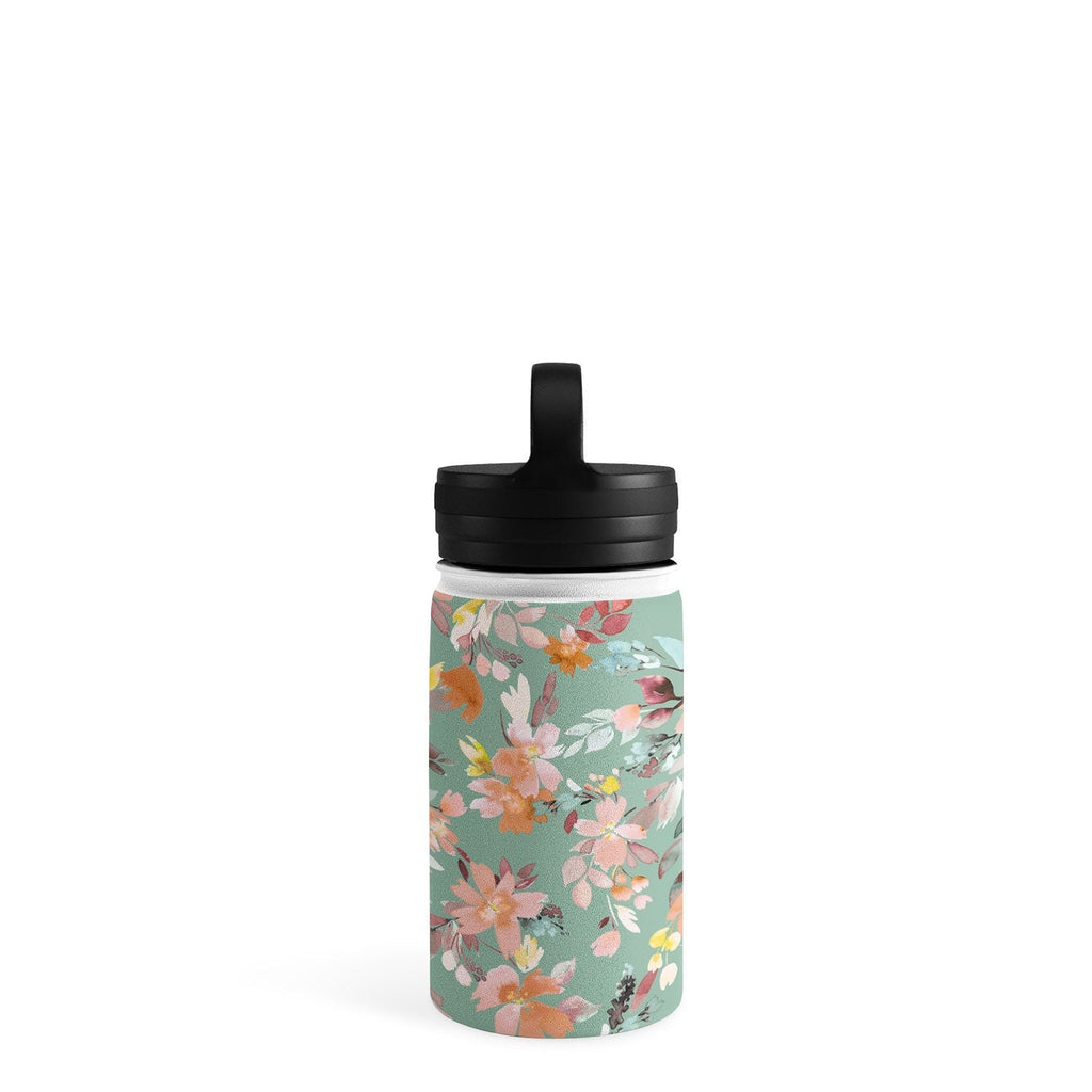 Ninola Design Botanic Retreat Floral Oleander Whimsical Teal Green Water Bottle