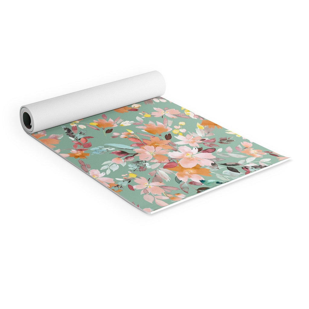 Ninola Design Botanic Retreat Floral Oleander Whimsical Teal Green Yoga Mat