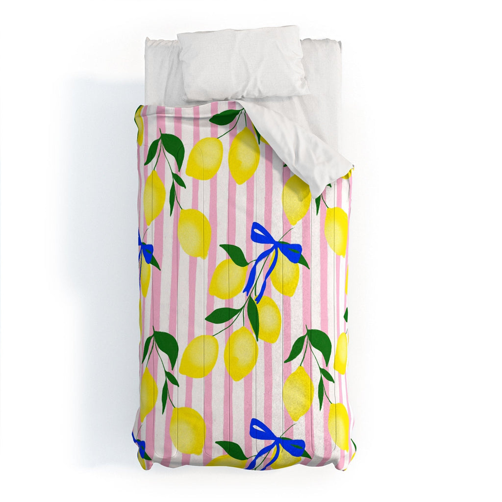 Design by Spark Zesty Lemons and Stripes Comforter