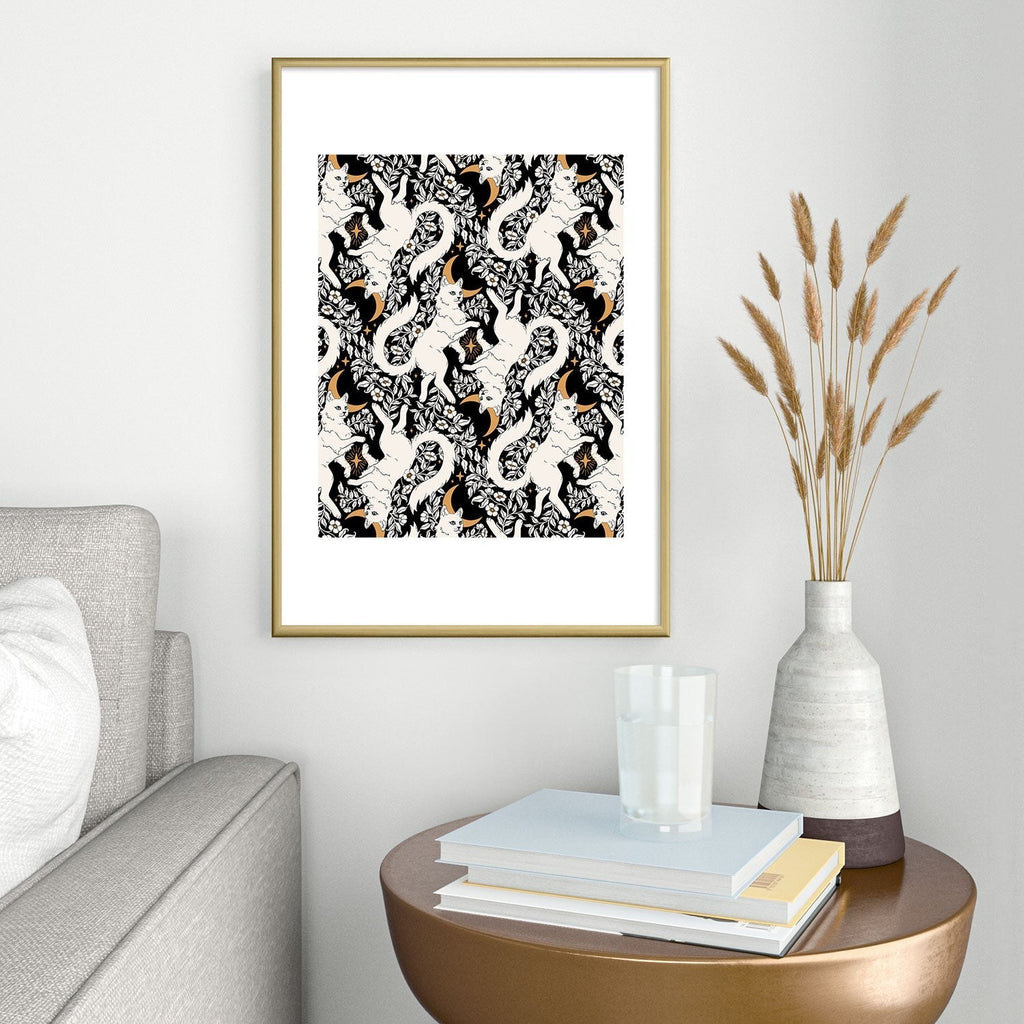 Avenie Celestial Cats Gold Metal Framed Art Print