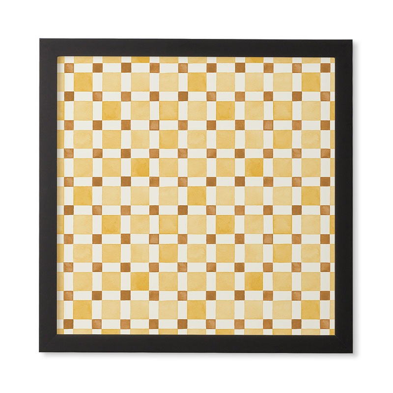 Ninola Design Everyday Artifact Checker Mosaic Tiles Geometry Yellow Framed Wall Art