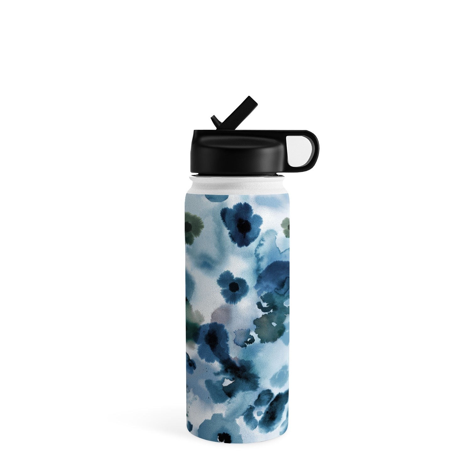 Ninola Design Botanic Retreat Ombre Abstract Watercolor Flowers Blue Navy Water Bottle
