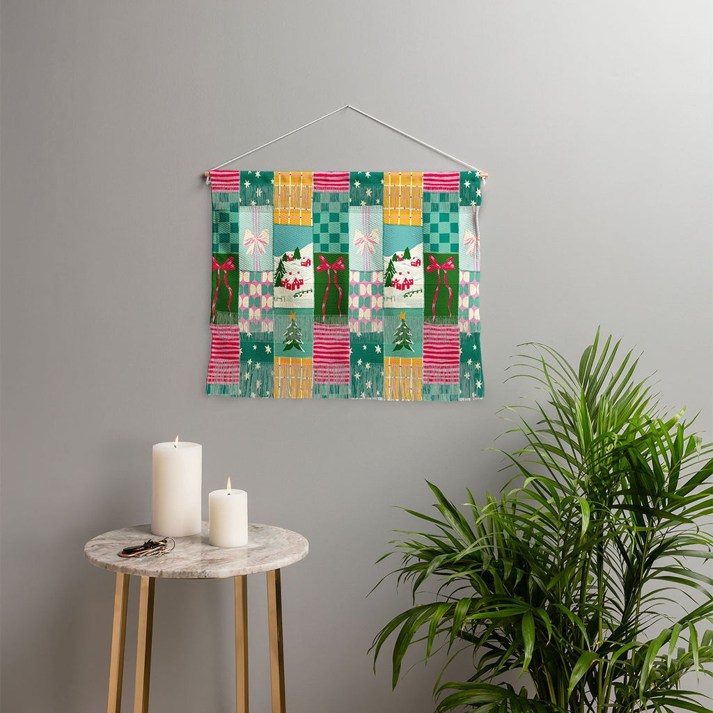LouBruzzoni Cozy Christmas Patchwork Wall Hanging Landscape