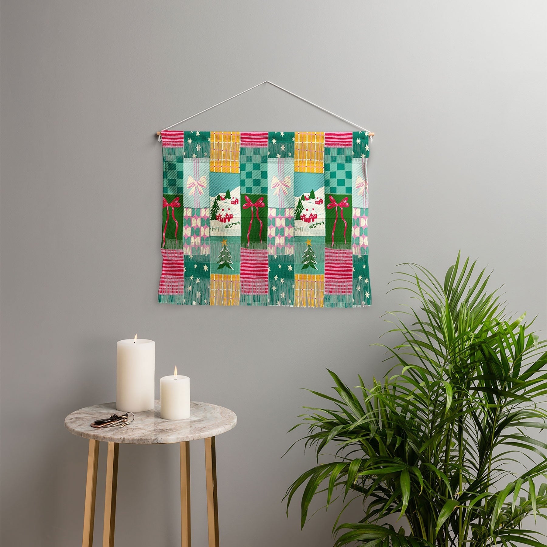 LouBruzzoni Cozy Christmas Patchwork Wall Hanging Landscape