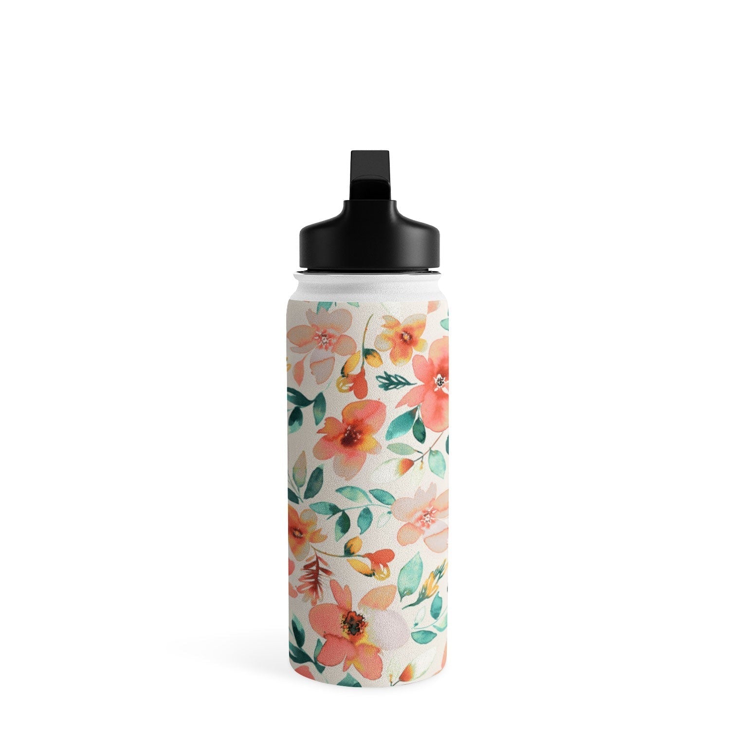 Ninola Design Botanic Retreat Tropical Whimsical Flowers Coral Green Water Bottle