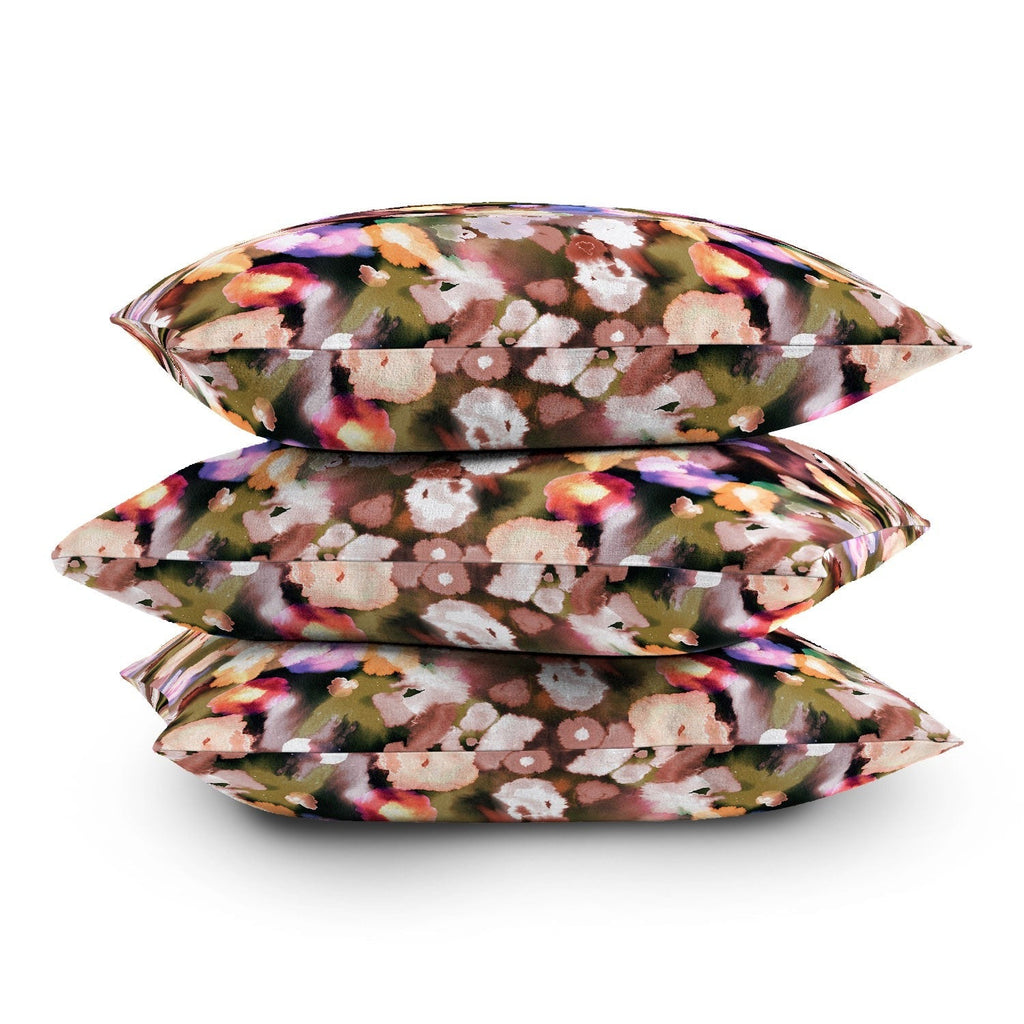Ninola Design Botanic Retreat Ombre Abstract Watercolor Flowers Pink gold Outdoor Throw Pillow