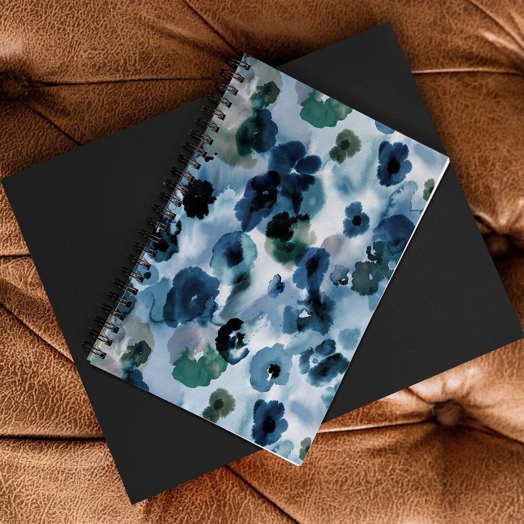Ninola Design Botanic Retreat Ombre Abstract Watercolor Flowers Blue Navy Spiral Notebook