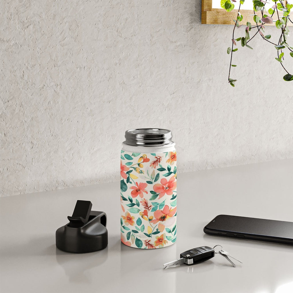 Ninola Design Botanic Retreat Tropical Whimsical Flowers Coral Green Water Bottle
