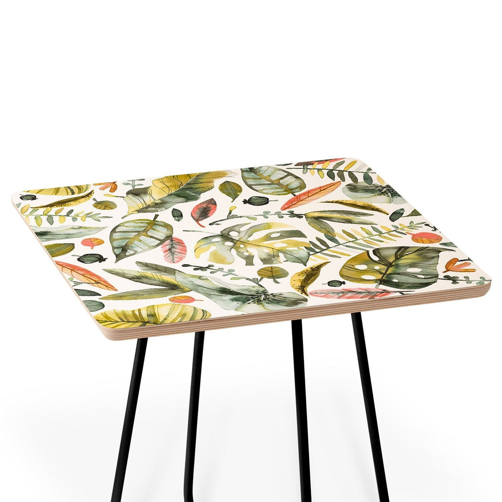 Ninola Design Botanic Retreat Tropical Jungle Leaves Botanical Green Orange Side Table