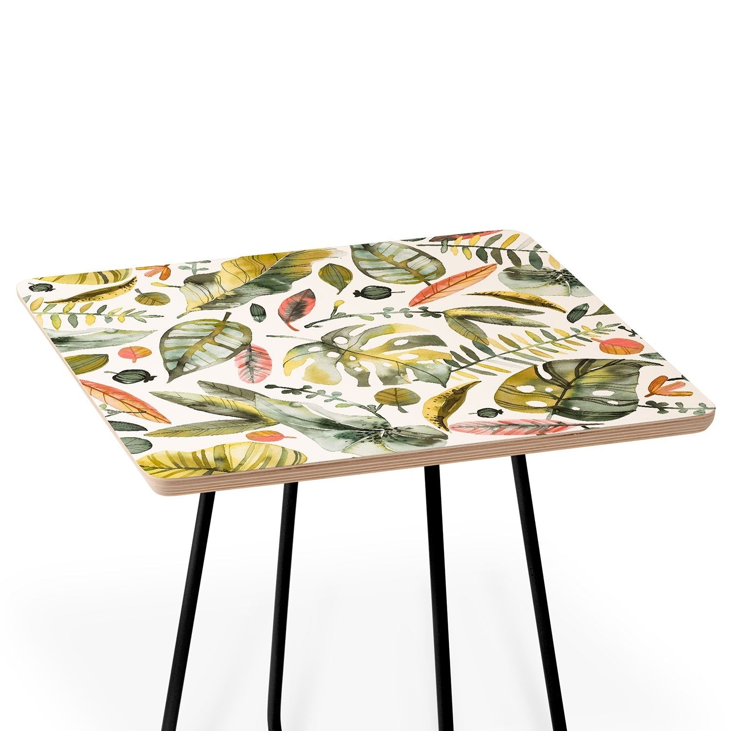 Ninola Design Botanic Retreat Tropical Jungle Leaves Botanical Green Orange Side Table