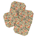 Ninola Design Botanic Retreat Floral Oleander Whimsical Teal Green Coaster Set