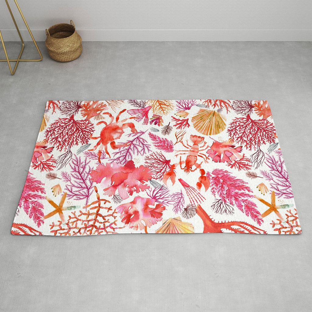 Ninola Design Botanic Retreat Coral Reef Crab Lobster Red Area Rug