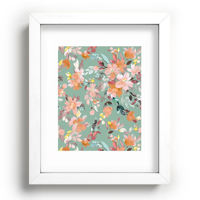 Ninola Design Botanic Retreat Floral Oleander Whimsical Teal Green Recessed Framing Rectangle