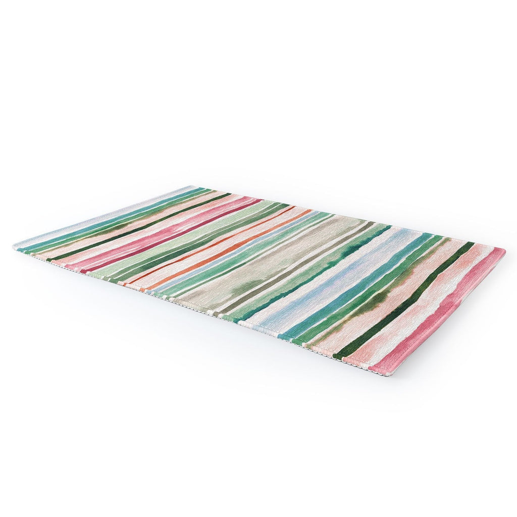 Ninola Design Botanic Retreat Watercolor Stripes Green Orange Red Area Rug
