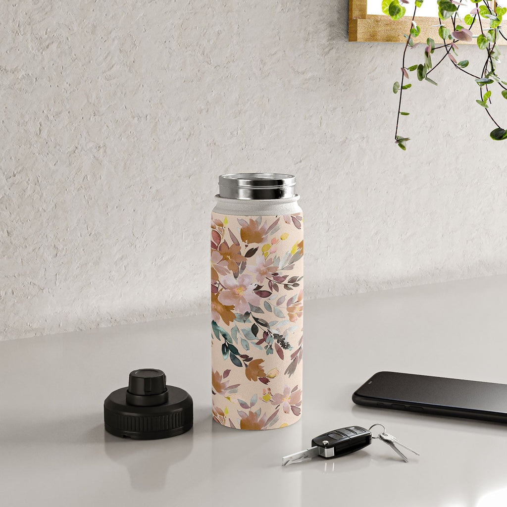 Ninola Design Botanic Retreat Floral Oleander Whimsical Soft Pink Water Bottle