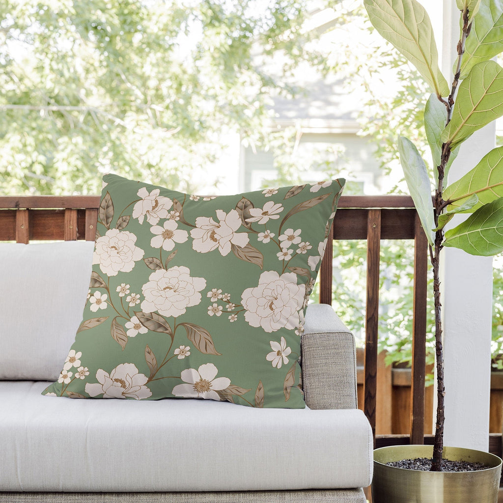 Gabriela Fuente Olive Floral Roberta Outdoor Throw Pillow