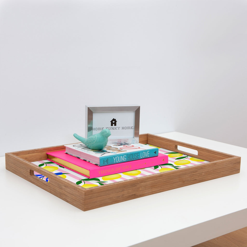 Design by Spark Zesty Lemons and Stripes Rectangular Tray