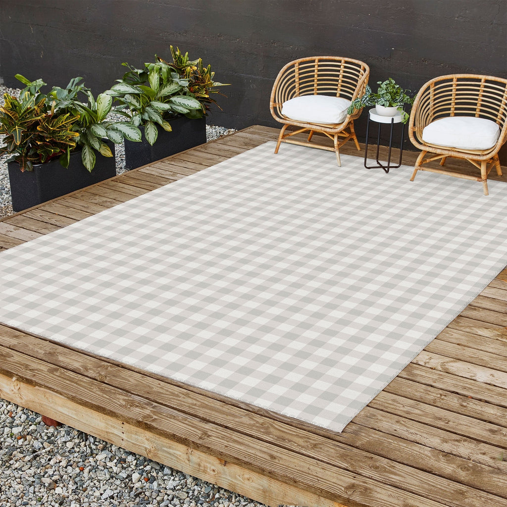 Colour Poems Gingham Plaid Pattern Cloud White Outdoor Rug