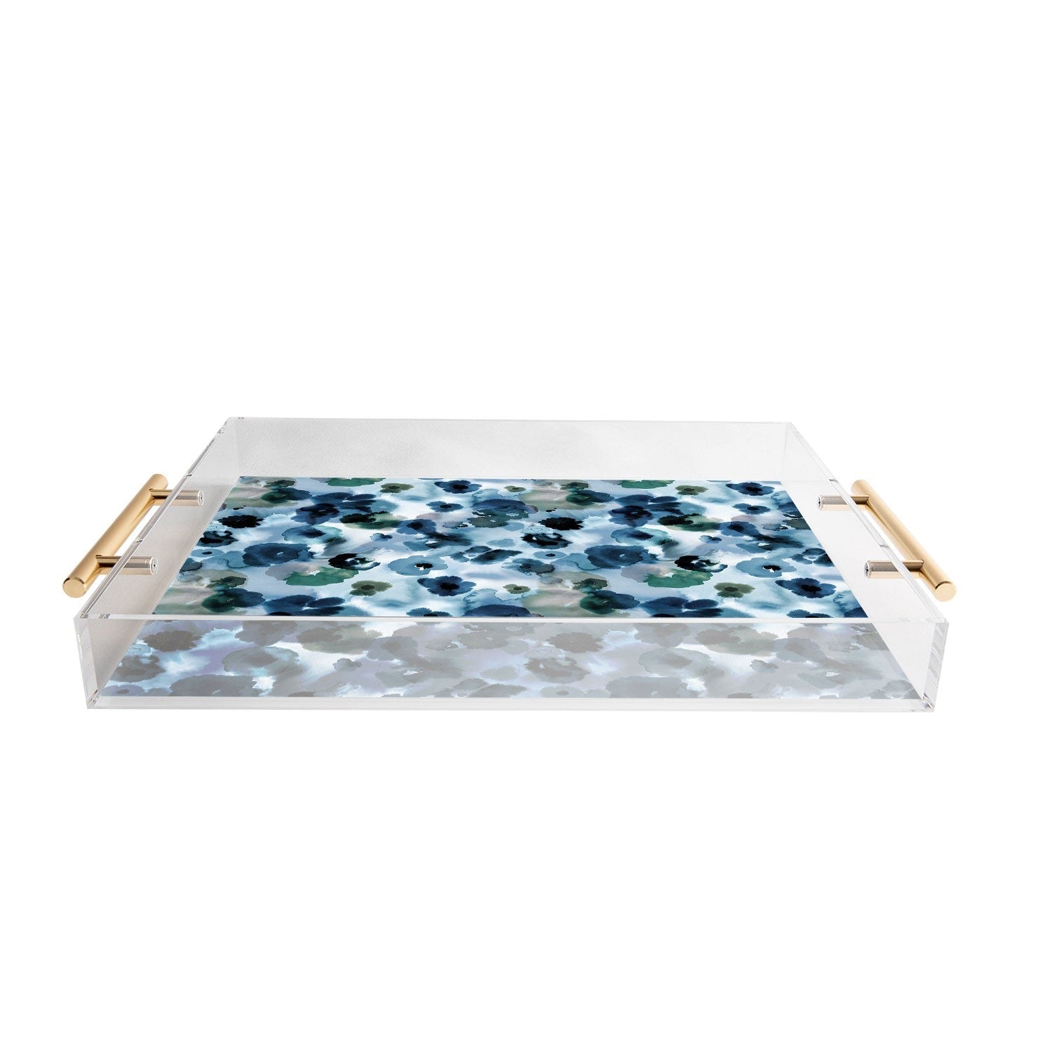 Ninola Design Botanic Retreat Ombre Abstract Watercolor Flowers Blue Navy Acrylic Tray