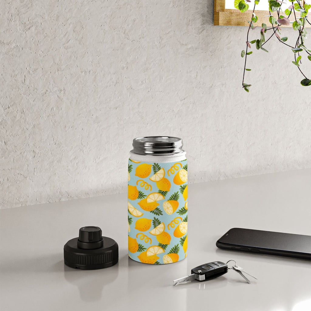 Jessica Molina Lemon Pattern on Sky Blue Water Bottle