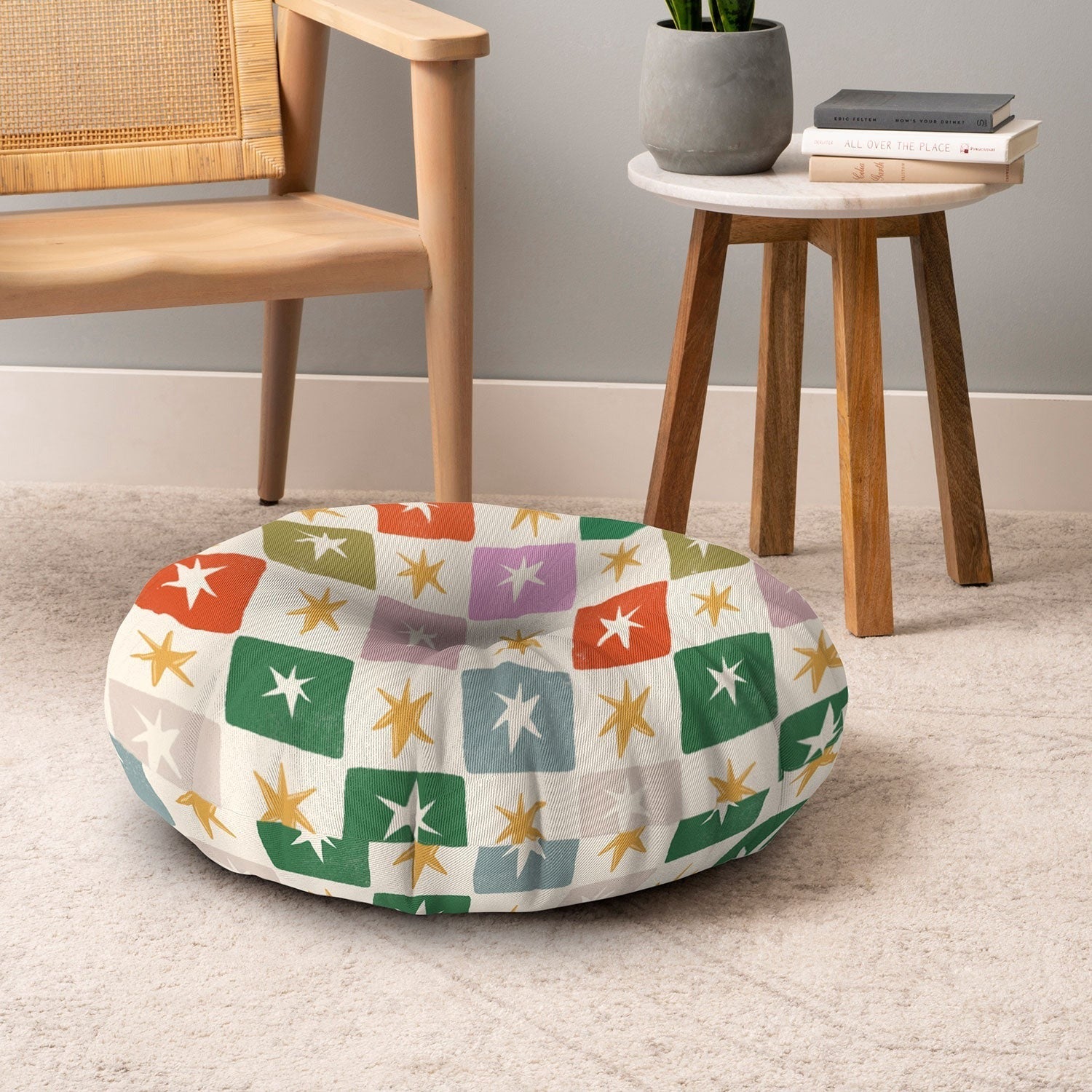 LouBruzzoni Retro Star Block Pattern Floor Pillow Round