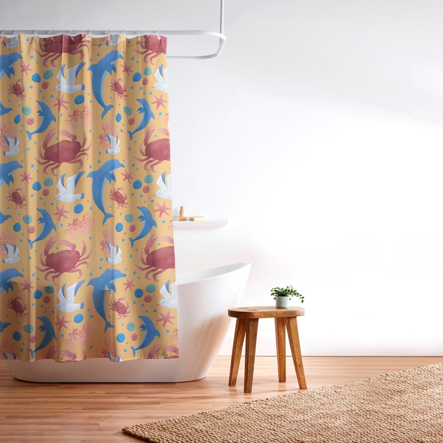 Seta Zakian Sailing Sealife yellow Shower Curtain