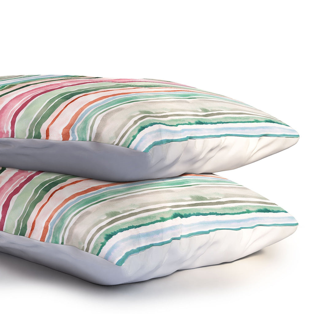 Ninola Design Botanic Retreat Watercolor Stripes Green Orange Red Pillow Shams