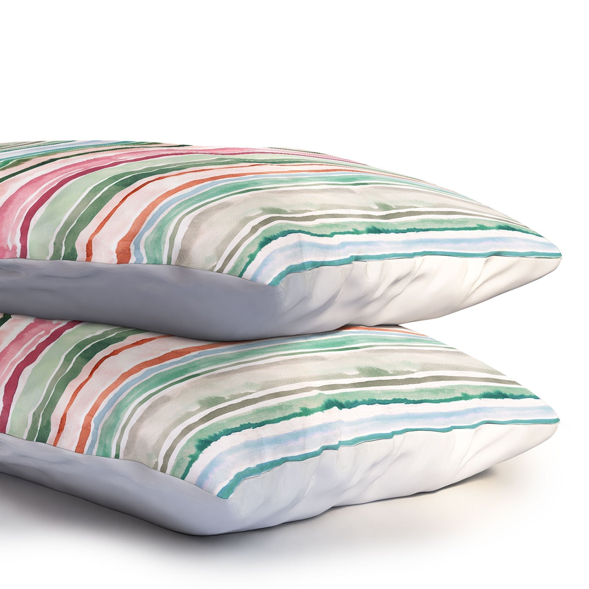 Ninola Design Botanic Retreat Watercolor Stripes Green Orange Red Pillow Shams