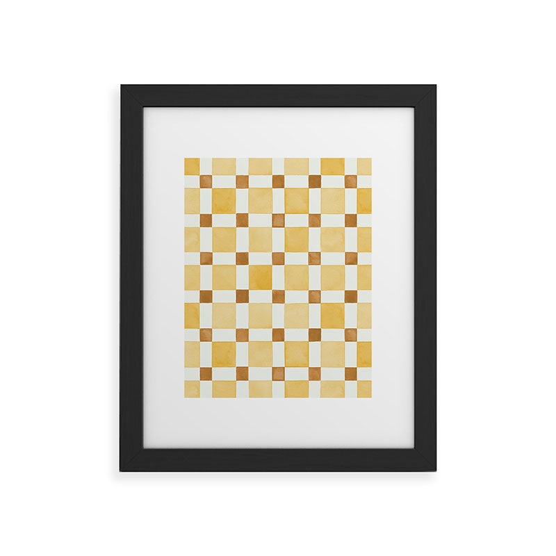 Ninola Design Everyday Artifact Checker Mosaic Tiles Geometry Yellow Framed Art Print