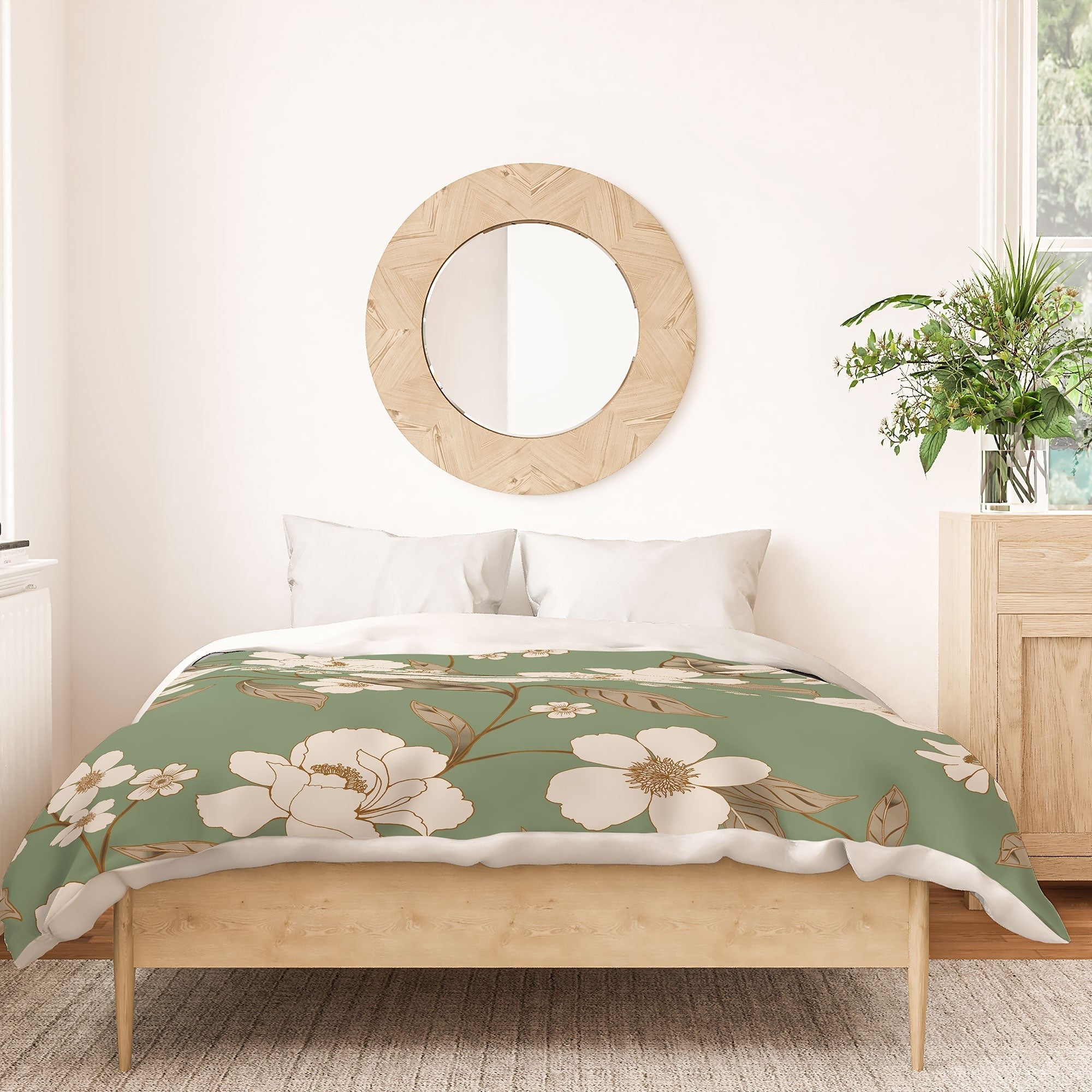 Gabriela Fuente Olive Floral Roberta Duvet Cover