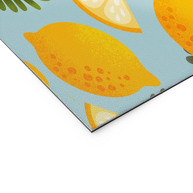 Jessica Molina Lemon Pattern on Sky Blue Welcome Mat