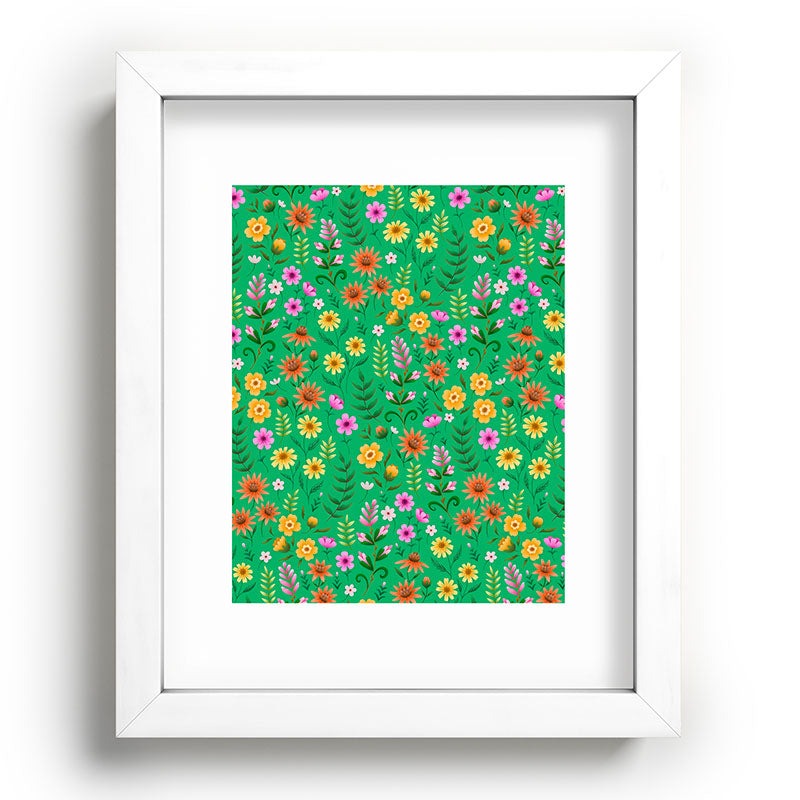 Pimlada Phuapradit Ditsy Spring Floral Green Recessed Framing Rectangle