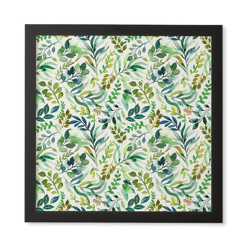 Ninola Design Botanic Retreat Loose Botanical Leaves Watercolor Green Framed Wall Art