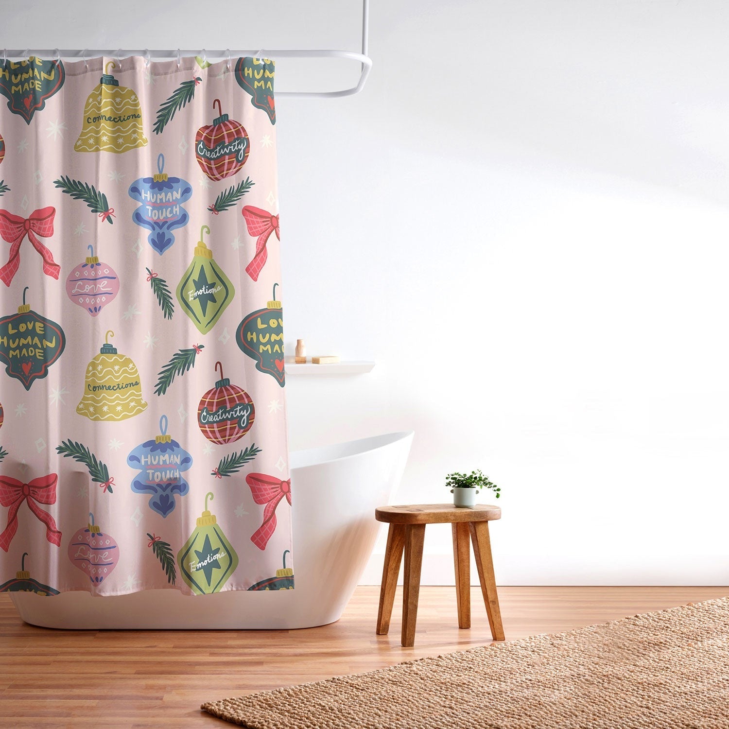 Design by Spark Love Human Made Christmas Ornaments Shower Curtain