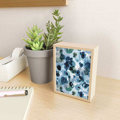 Ninola Design Botanic Retreat Ombre Abstract Watercolor Flowers Blue Navy Framed Mini Art Print