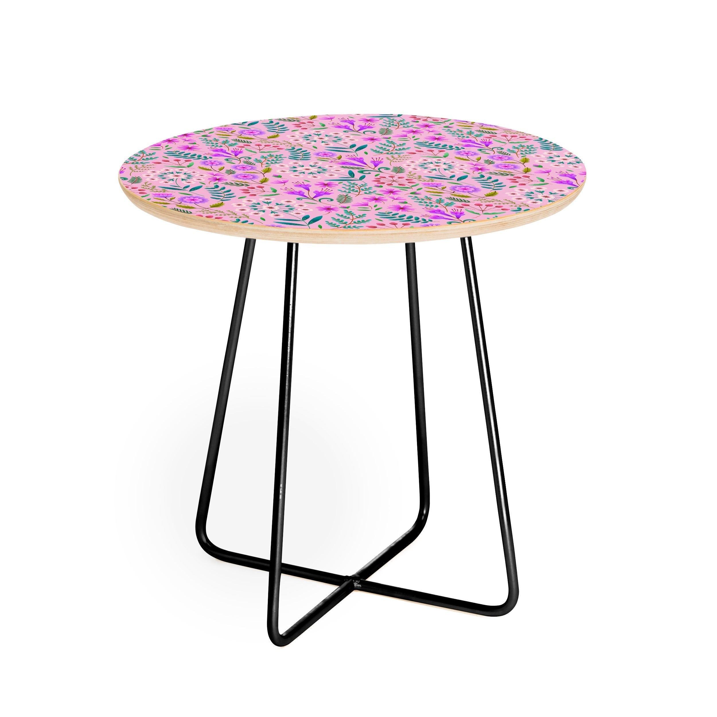 Pimlada Phuapradit Ditsy Purple Floral Half Drop Round Side Table