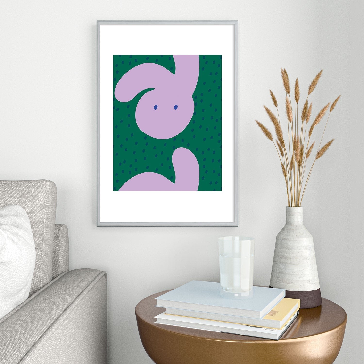 Camilla Foss Pebbles and Rabbit Metal Framed Art Print