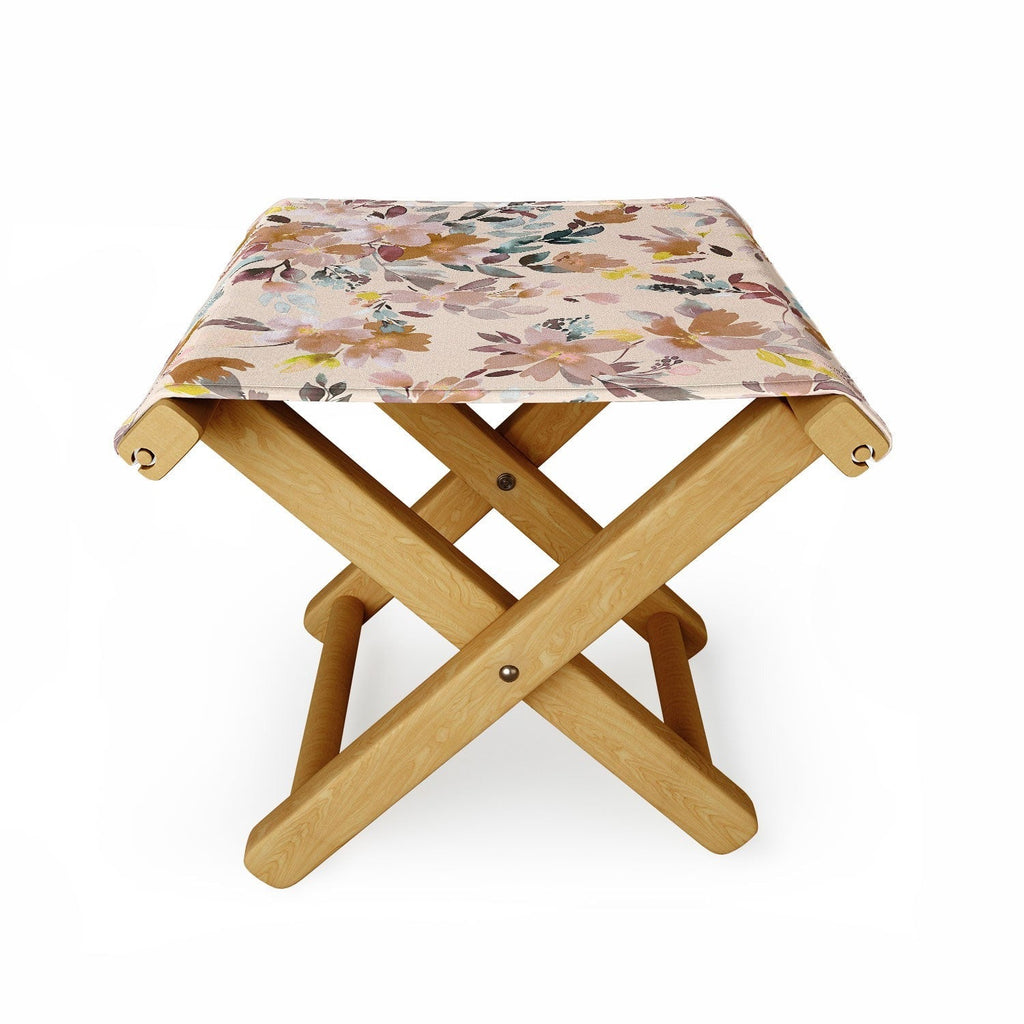 Ninola Design Botanic Retreat Floral Oleander Whimsical Soft Pink Folding Stool