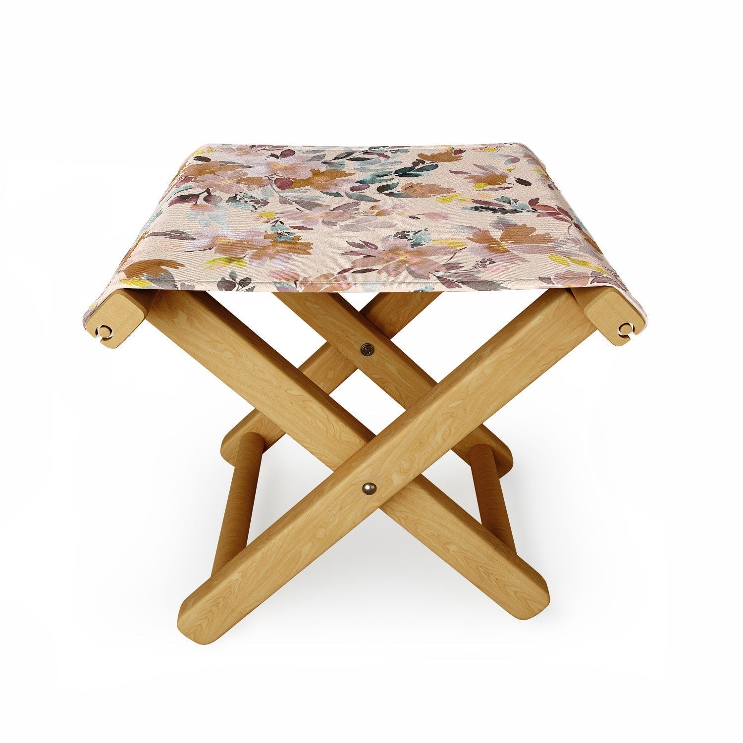 Ninola Design Botanic Retreat Floral Oleander Whimsical Soft Pink Folding Stool