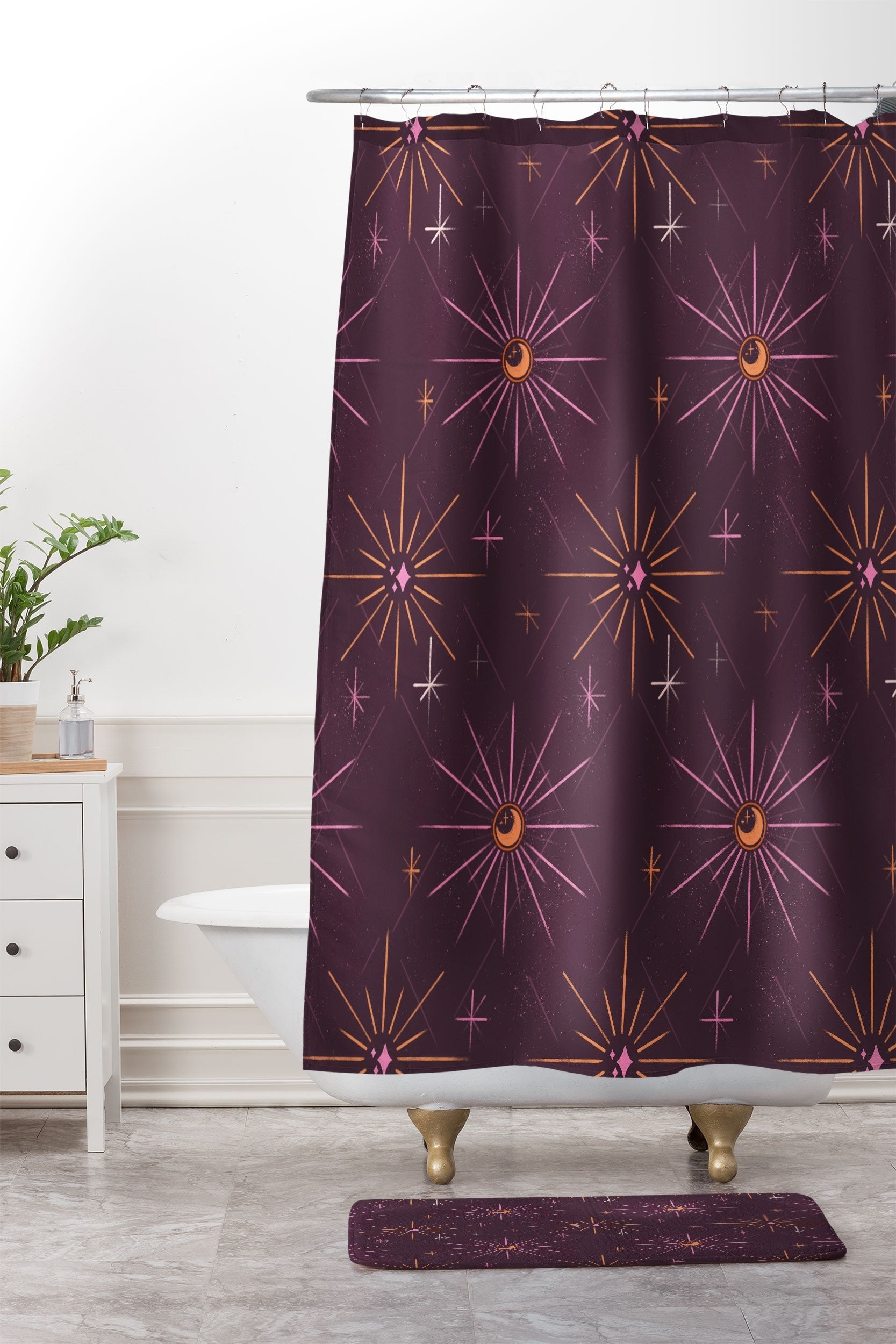 Little Om Pattern Little Moon plum Shower Curtain And Mat