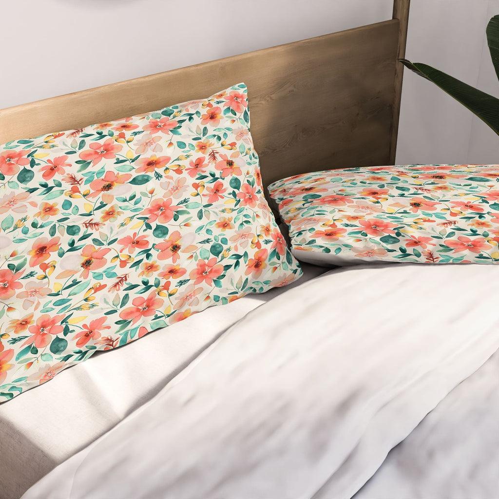 Ninola Design Botanic Retreat Tropical Whimsical Flowers Coral Green Pillow Shams