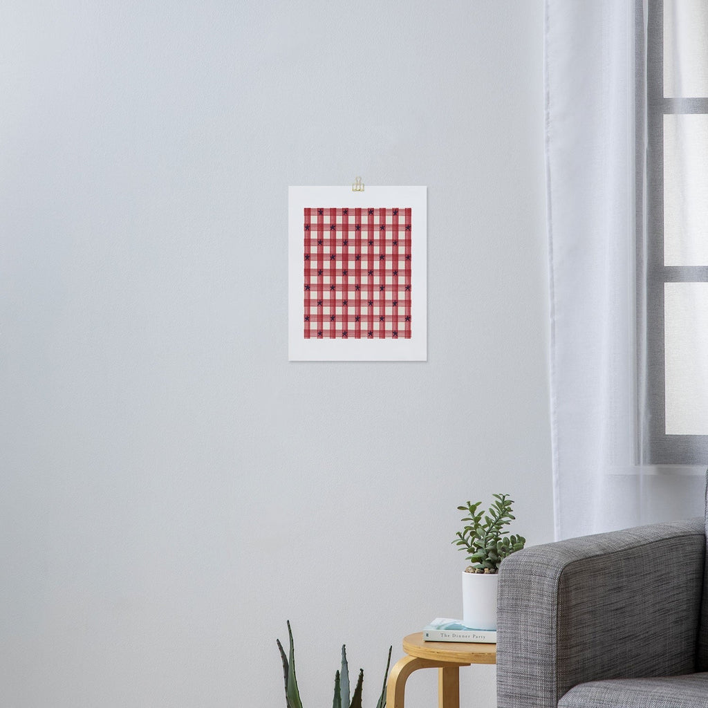 DENY Designs Red Gingham plus Stars Art Print