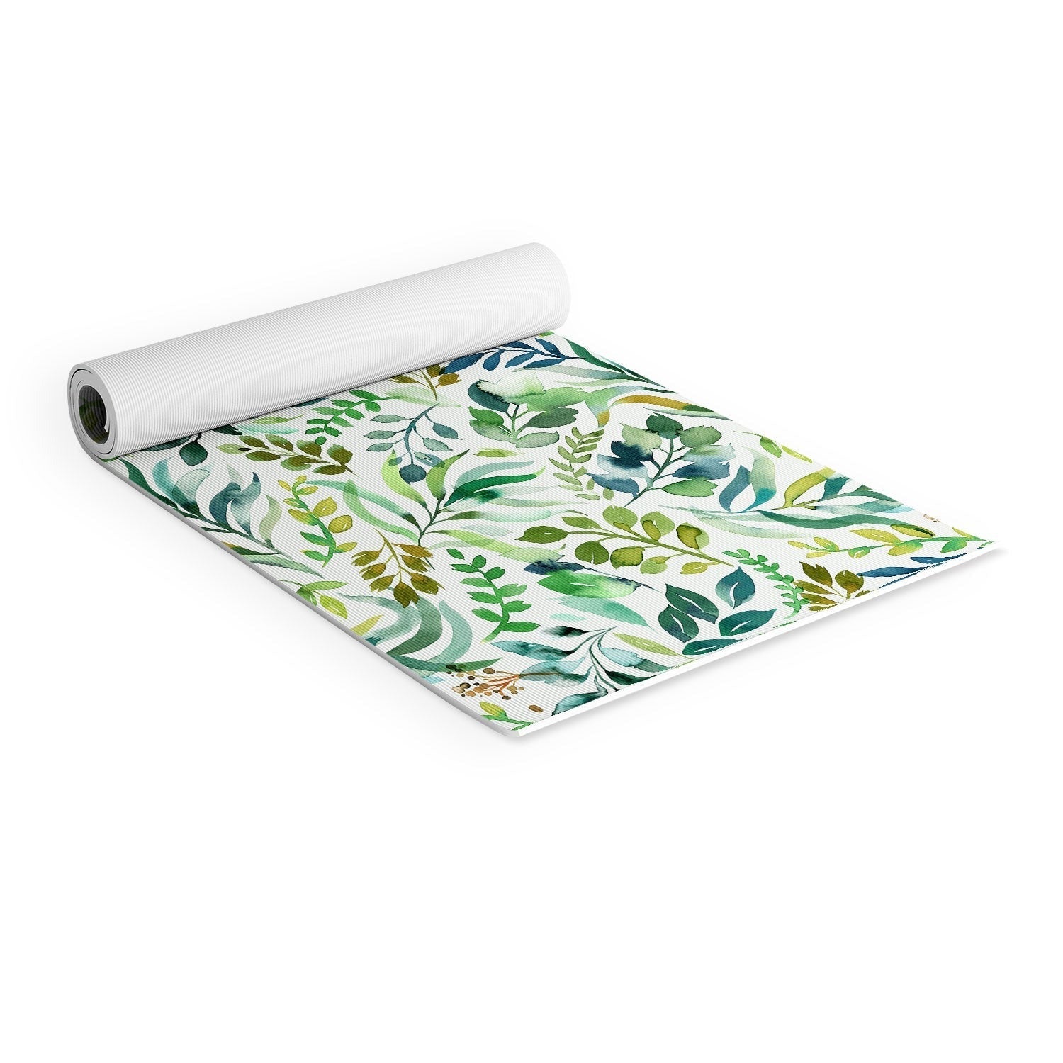 Ninola Design Botanic Retreat Loose Botanical Leaves Watercolor Green Yoga Mat