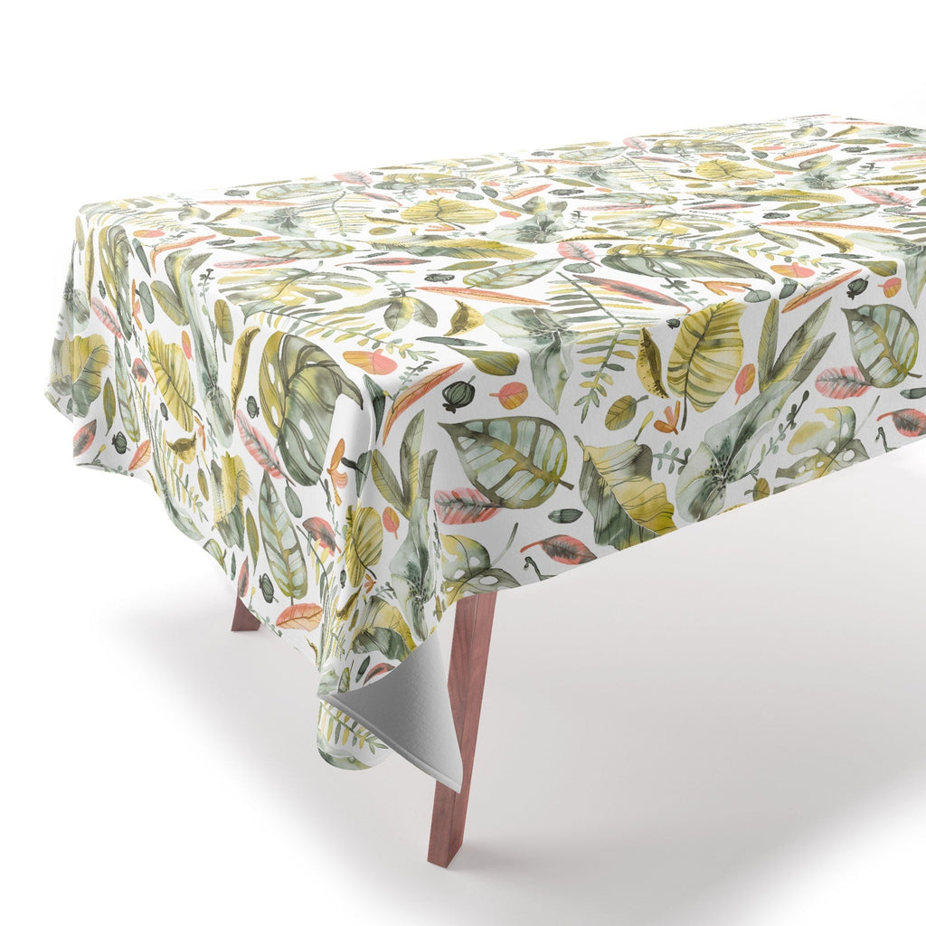 Ninola Design Botanic Retreat Tropical Jungle Leaves Botanical Green Orange Tablecloth