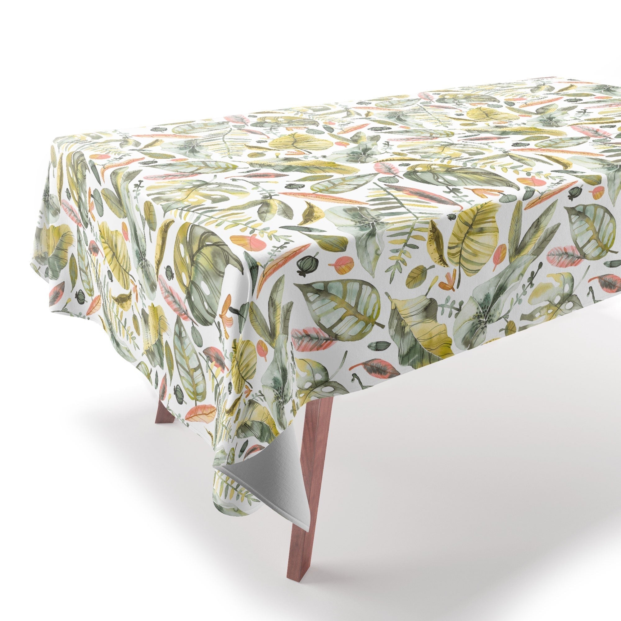 Ninola Design Botanic Retreat Tropical Jungle Leaves Botanical Green Orange Tablecloth